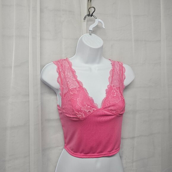 Pink Babydoll Y2K Tank Cropped Fairy Whimsigoth Lace Coquette M - Picture 2 of 9